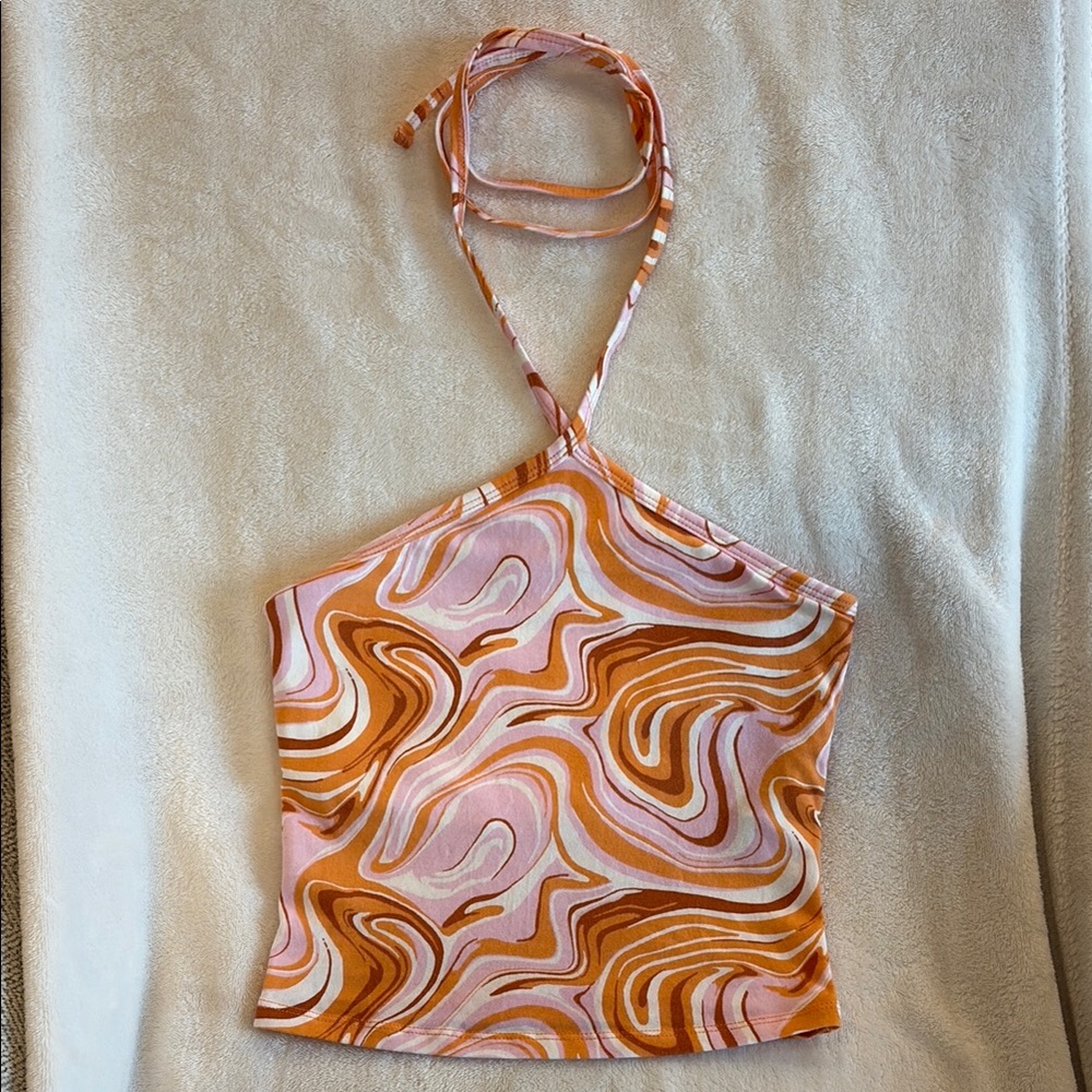 Hollister Orange Pink Graphic Halter Tank Top